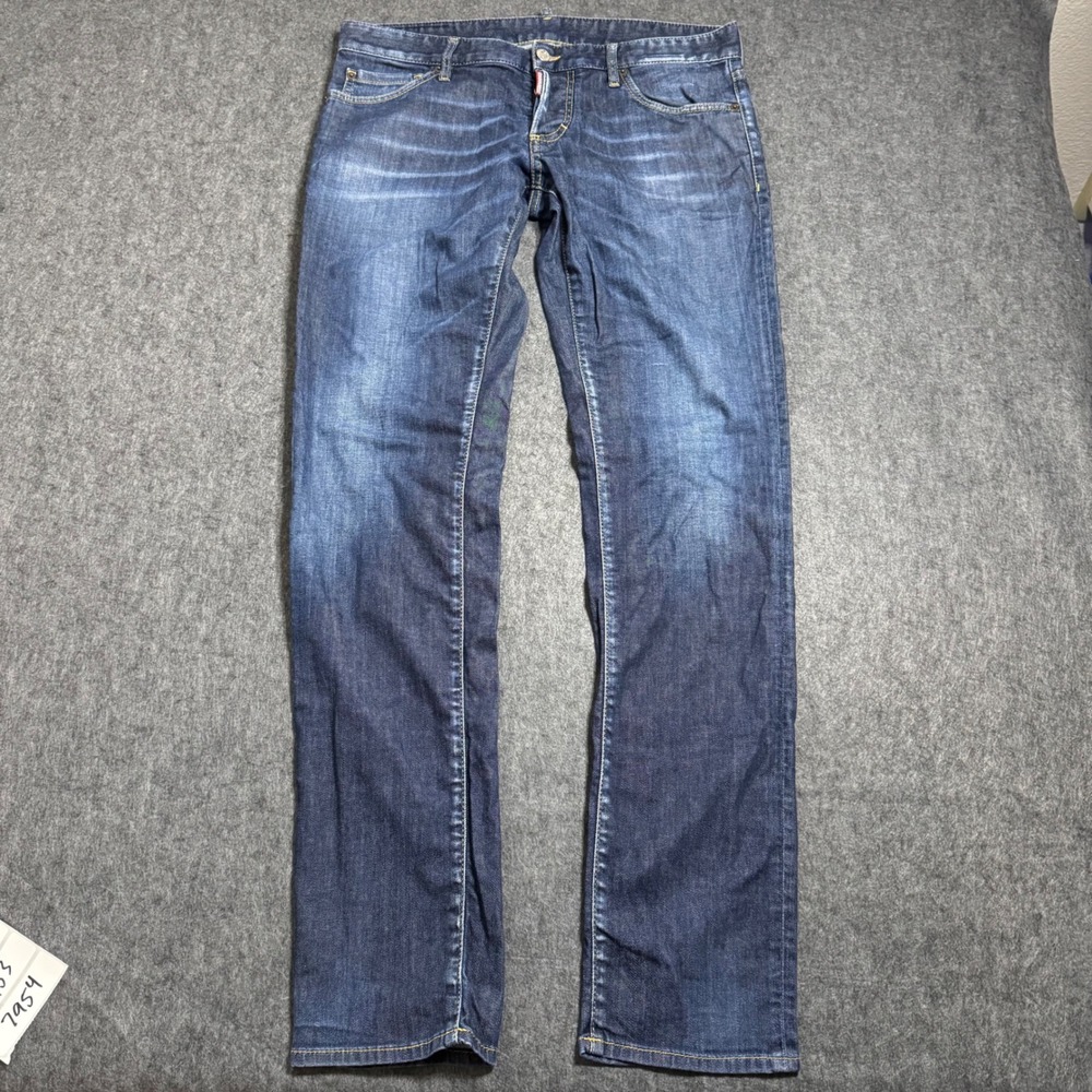 Dsquared2 Slim Jean Mens It 50 (34x32.5) Dark Blue Stretch Denim Made in Italy